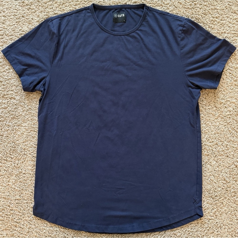 Cuts Clothing Curve Hem Navy Blue Short Sleeve Mens T Shirt Size Large